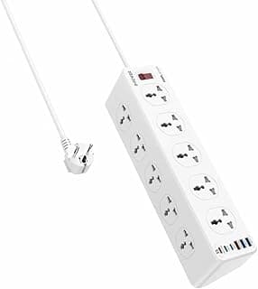 مشترك كهرباء بعشرة منافذ طاقة وخمسة منافذ USB-A ومنفذ USB-C بقدرة 32 وات لأداء محسن من جي باور، لون أبيض، طول 2 متر، موديل SC10610