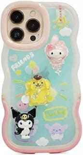 Case Compatible With (iPhone 14) Wave Frame Shape Shock Absorption Grily Case With Stand Cute Cartoon Design For Kids Teens Little Girls Women