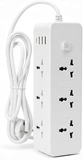 مشترك كهرباء ذكي 2500W مع حماية من الجهد الزائد والحرارة – 3 منافذ USB ومنفذ Type-C للشحن السريع – حماية عالية ضد التحميل الزائد (6 عيون)