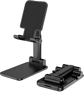 Foldable Adjustable Aluminum Desktop Stand for Phones and Tablets up to 11 inches, Black