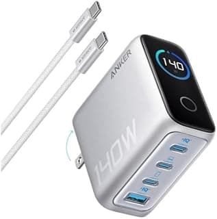 انكر شاحن USB C بقدرة 140 واط مع كيبل شحن سريع بـ4 منافذ لاجهزة متعددة، محول طاقة غان المتقدم، متوافق مع ماك بوك، ايفون 16-17 سيريز، سامسونج، بكسل والمزيد، فضي