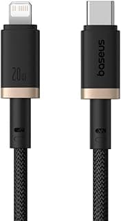 كابل شحن سريع متين من USB نوع سي إلى لايتنينج 20 وات ونقل بيانات 480 ميجابت في الثانية لآبل آيفون 14 برو ماكس، 13، 12، 11، X XS، XR، X، 8 بلس، 7، 6 S وايباد من سلسلة سوبر فلاش من باسيوس، 2 متر، ذهبي