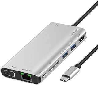 اونتين (OT-9591B)- موزع USB من نوع سي، محول مجمع 8 في 1 من نوع سي مزود بمنفذ 1 جيجابايت ومنفذ HDMI 4 كيه وفيجا وشاحن PD و2 USB3.0 وصوت 3.55 ملم، وقارئ SD لجهاز ماك بوك برو وأجهزة اللاب توب من النوع سي