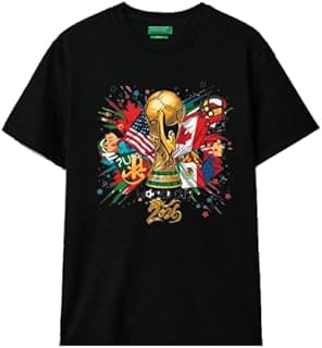 تيشيرت كأس العالم 2026، أسود، تصميم كرة قدم، نصف كم، مقاس L