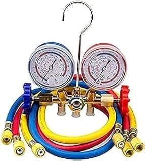 Air Conditioner Maintenance Pressure Gauge Set with Colored Hoses and Hanging Hooks, Multicolor