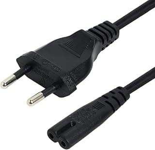 2 Pin Power Cable, TV Power Cable EU Plug to Figure 8, Compatible with TV, Printer, Computer Monitor… (Black)