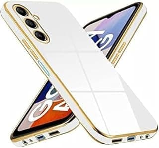 جراب ظهر سيليكون لسامسونج Galaxy A04s، إطار TPU لامع 6D بإطارات ذهبية ومرن متوافق مع سامسونج Galaxy A04s (6.5 بوصة) (أوف وايت)