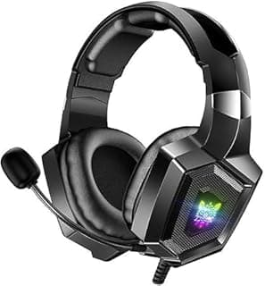 K8 Gaming Headset with Microphone and Volume Control RGB LED Light Over-Ear Black PC