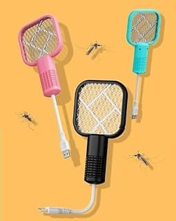 Electric Mosquito Swatter Racket – USB Rechargeable Fly Zapper with High-Voltage Mesh – Handheld Insect Killer for Mosquitoes, Flies, Bugs – Safe & Lightweight (Assorted Colors)