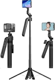 عصا سيلفي وحامل رباعي C12 مع تتبع ذكي للوجه 360 درجة، ريموت بلوتوث، قابل للتعديل والشحن، 1.8 متر