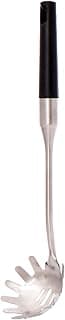 Stainless Steel Pasta Server Spoon with Long Handle, Black Grip, Slotted Spaghetti Serving Utensil