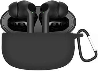 Case for Space Buds Z Wireless Earbuds, Soft Silicone Shockproof Protective Cover with Carabiner Front LED Visible Compatible with Oraimo SpaceBuds Z (Black)
