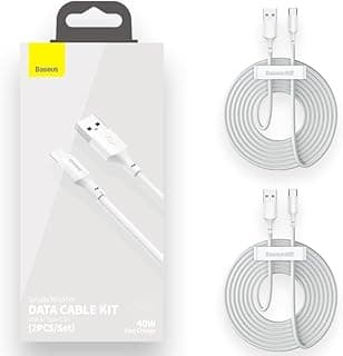 كابل شحن سريع باسيوس 40 وات 5 امبير USB A إلى USB نوع C، سلك بيانات 1.5 م، تقنية الشحن السريع 3.0/AFC/FCP/SCP/PD، مزامنة 480Mbps نوع سي لموبايل آبل آيفون 17 16 15 وسامسونج S26 الترا S25 S24، قطعتين