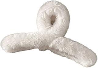 Women’s Soft Faux Fur Hair Claw Clip Size 5 cm - Strong Grip Hair Accessory, Non-Slip Design (White)