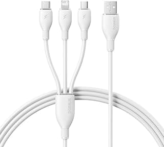 كابل شحن فائق السرعة 3 في 1، USB-A إلى M+L+C، بقوة 3.5 أمبير، طول 0.8 متر - أبيض