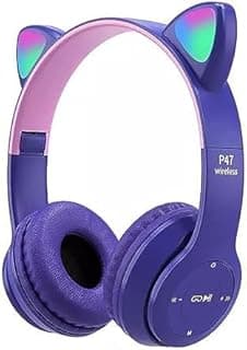 P47M CAT Cat Ear Bluetooth 5.0 Wireless Gaming Headset, LED Light Stereo Sound Stereo Headphones, RGB Colorful LED Light, Built-in Microphone, Memory Card Support (Moove)