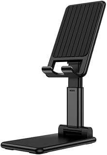 DP05 aluminum Adjustable Phone Stand 270° Rotating & Height Adjustable Foldable Desk Holder for Phones & Tablets up to 9.7" (Black)