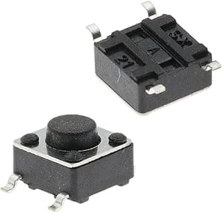 زر طاقة - سويتش زر ضغط لحظي صغير عالي الأداء، 4 سنون للوحة PCB، SMD (6mm x 6mm x 4.3mm)