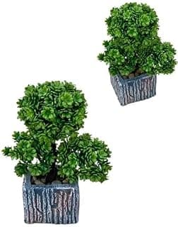 Artisan Faux Botanical Bonsai Tree in Textured Stone Planter | 28cm Realistic Indoor Plant for Minimalist Home, Executive Desk & Hotel Foyer | Premium Maintenance-Free Faux Greenery Accent (8x9x28cm)