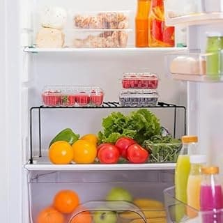 Refrigerator Shelf Organizer, Black Metal Wire Rack, Stackable Storage for Fridge