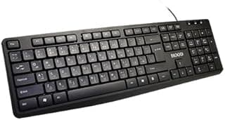 كيبورد HOOD KB 150 سلكي USB – مفاتيح صامتة ونحيفة، مقاوم للسوائل – توصيل وتشغيل للكمبيوتر واللابتوب – تصميم مدمج (أسود)