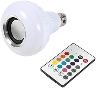 Bluetooth Speaker - Built-in 8 Ohm Sound in Multi Color Smart LED Bulb, E27 Socket, 12W Power Efficiency, Variable Lighting with Remote for Music and Atmosphere at Home or Office
