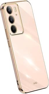 جراب حماية من السيليكون لموبايل ريلمي C75 (شبكة الجيل الرابع 4G) (مقاس 6.72 بوصة)، [جراب موبايل بحواف بلون ذهبي] من توب مي - وردي