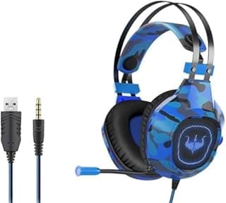GT-64M Wired Over-Ear Ultimate Gaming Headest with Immersive Sound, Noise Canselling Mic, Comfortable Earmuffs And Practical Performance Compatible Various Of PC And Laptops - Camouflage Blue