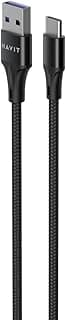 كابل هافيت USB A إلى Type-C بتقنية VOOC بطول 1 متر، هيكل ألومنيوم مع جديلة نايلون مزدوجة، شحن 5A، 100 وات