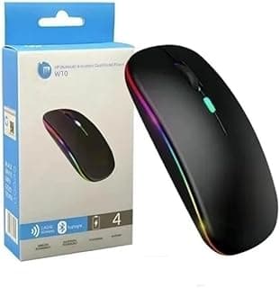 W10 Wireless Bluetooth Mouse LED Light Portable Dual Mode Rechargeable (Bluetooth 5.2 and USB Receiver), for Laptop/Desktop/Tablet (Black), W10