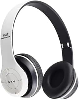 Wireless Bluetooth Headphone - Over Ear Stereo Music Headset with Memory Card Support, Gaming Headphones with Built-in Microphone for Laptop, Mobile Phone, PC - 47 (White)