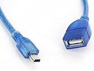 كابل محول USB 2.0 انثى الى ميني USB 5 دبابيس otg v3، 10 سم - ازرق شفاف