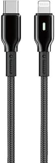 دبليو اي دبليو يو كابل Wi‑C076 USB‑C الى لايتنينج - شحن سريع 1 متر 27 واط و480 ميجابت لكل ثانية، نايلون مضفر متين، مؤشر LED - اسود | ضمان 18 شهر
