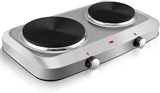 بوتاجاز كهرباء عينين – Double Hot Plate – قدرة 1500 + 1000 وات – تحكم حراري – سطح ستانلس ستيل – سخان كهربائي للمطبخ والرحلات