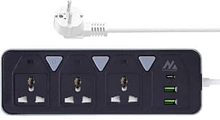 مشترك كهربائي بقدرة 2500 وات مع 3 منافذ و2 شاحن USB ومنفذ واحد من النوع سي، شحن تلقائي 10 امبير، حماية من الحمل الزائد وحماية من اندفاع التيار للمنزل والمكتب