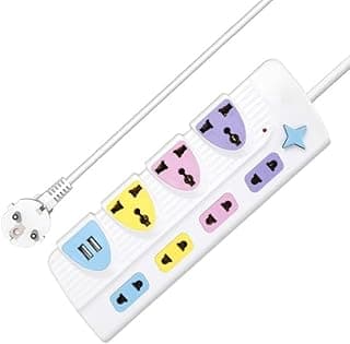 مشترك كهرباء متعدد المنافذ مع USB للشحن السريع – توصيلة كهرباء آمنة بحماية من الحمل الزائد – سلك تمديد 1.5 متر قوي للاستخدام المنزلي والمكتبي (4 منافذ نجمة - 3 منفذ ثلاثي - 2 منفذ USB)