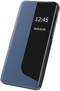 جراب خلفي متوافق مع فيفو V60 لايت، جراب جلد قابل للطي شفاف مع مسند حماية صلب مضاد للصدمات متوافق مع فيفو V60 لايت (ازرق)