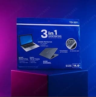 كومبو 3 في 1 للابتوب مقاس 14.6/15.6 بوصة - واقي لابتوب - غطاء كيبورد + واقي شاشة أمامي وخلفي