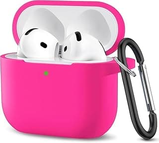 جراب سيليكون ناعم حماية كاملة مع ميدالية مفاتيح مدمجة متوافق مع Airpods 1/2 تصميم أنيق للرجال والنساء، مقاوم للخدش والصدمات (وردي)