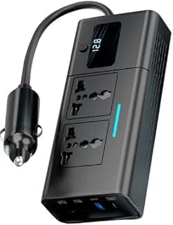 محول طاقة للسيارة جديد 200 وات من DC 12V إلى AC 220V، محول طاقة أوتوماتيكي مع LED ومنفذ Type C وقابس US/EU (YK-7922)
