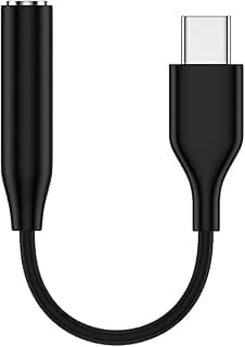 محول USB C إلى منفذ سماعة 3.5mm، وصلة Aux إلى USB C متوافقة مع ايفون 17/16/15، ايباد برو، سامسونج جالكسي S25 S24 S23 الترا A55 A56 / جوجل بيكسل - أبيض (أسود)