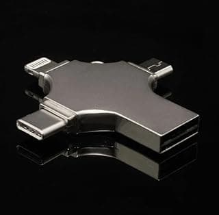 ذاكرة فلاش USB او تي جي 4 في 1 بمنفذ مايكرو لايتنينج نوع سي وUSB 3.0 (2 تيرابايت)، فضي