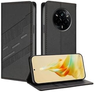 جراب جلد PU قابل للطي متوافق مع Realme 14 Pro Plus، جراب حماية مضاد للصدمات مع حافظة بطاقات وحماية للكاميرا (أسود)
