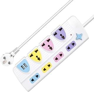 Anti High Temperature Power Strip With 3 Sockets And 2 Smart USB Charging Ports 10A - Multi Color