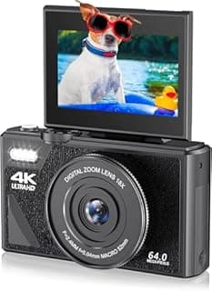 Retro 64MP Digital Camera, Vintage 4K UHD Vlogging Camera with 18X Zoom, Autofocus, 3 Inch Flip Screen for Travel Photography Vlogging (Black)