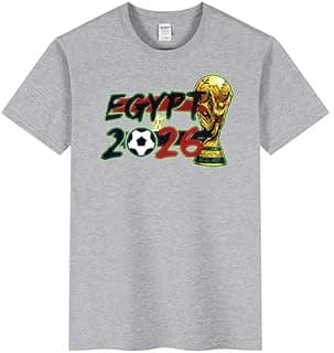 Egypt 2026 Football World Cup Graphic T-Shirt, Grey, Casual Style Size(S)