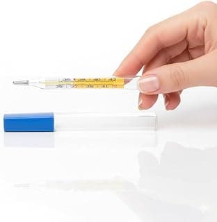 Medical Mercury Thermometer Clear Glass Body Temperature Measurement with Blue Cover, Classic Gallium Index Thermometer, Range 35-42℃