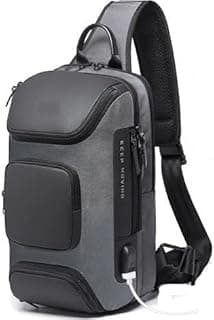 Sports Crossbody Shoulder Bag - Fits Small Laptop 13 Inch - Unisex Adult - Leather & WaterProof Fabric - Grey