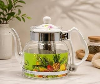 Rack Heat Resistant Pyrex Glass Pitcher – 400ml Premium Borosilicate Jug with Porcelain Handle – Hot & Cold Beverage Carafe for Direct Flame, Gas Stove & Digital Cooktop Use –