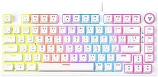 كيبورد فانتك USB موديل ATOM81 MK875V2 بمفاتيح ميكانيكية و إضاءة RGB و مقبض متعدد الوظائف أبيض للكمبيوتر عربي وإنجليزي